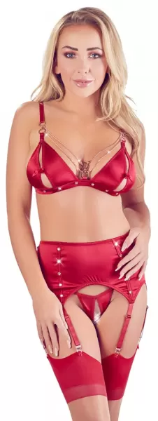 Abierta Fina Bra and Suspender Set Red L Seksuali liemenėlė &ndash; nuotrauka 2