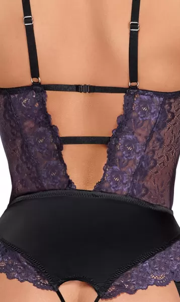 Cottelli lingerie Body black/purple xl glaustinukė &ndash; nuotrauka 7