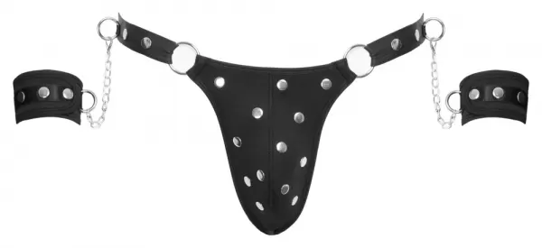 Svenjoyment Bondage Men's Thong and Cuffs 3XL vyri&scaron;ka lateksinė apranga &ndash; nuotrauka 7